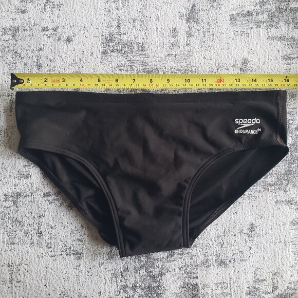 Vintage Speedo Black Endurance Racing Drawstring Briefs Swim Suit Trunks - Picture 4 of 6
